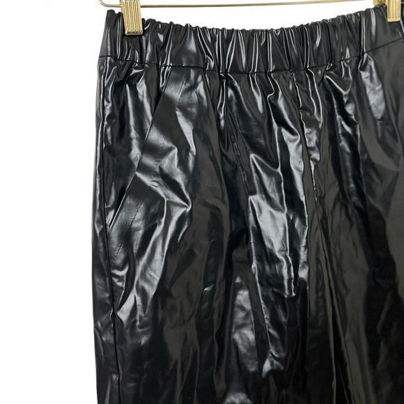 KASSL EDITIONS High Shine Straight Pull On Black Faux Leather Pants Trousers - Picture 9 of 10